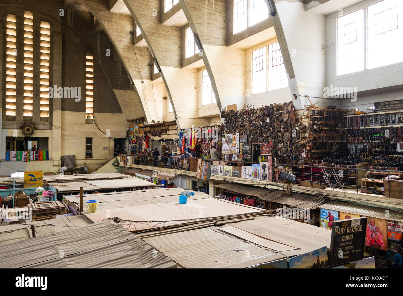 Interior of the Nairobi City Market with various goods and crafts on display for sale, Nairobi, Kenya, East Africa Stock Photo