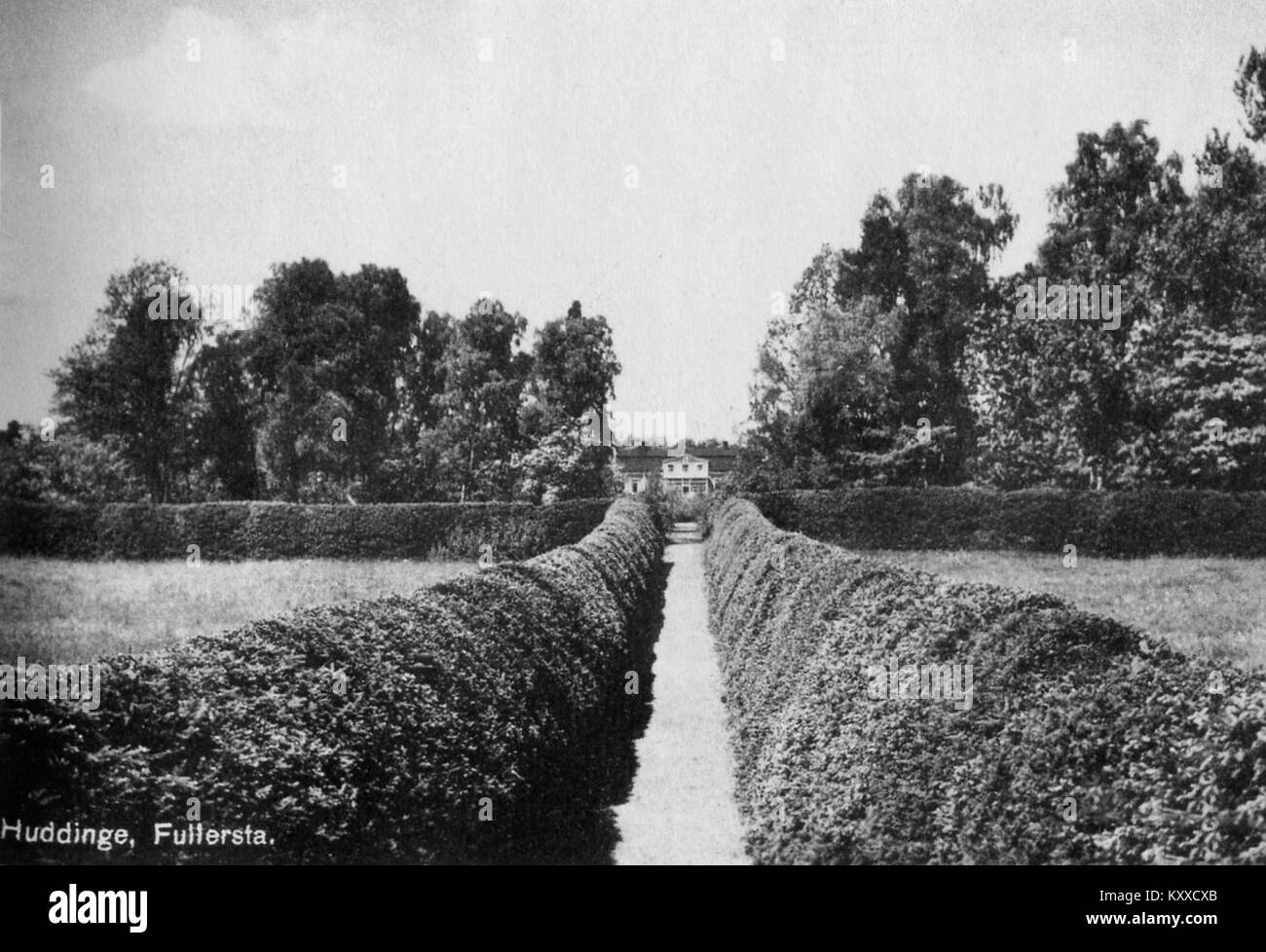 A photograph from 1920 showing Fullersta Gård, a historic estate in Sweden, highlighting its architectural design and rural setting within Swedish history. Stock Photo