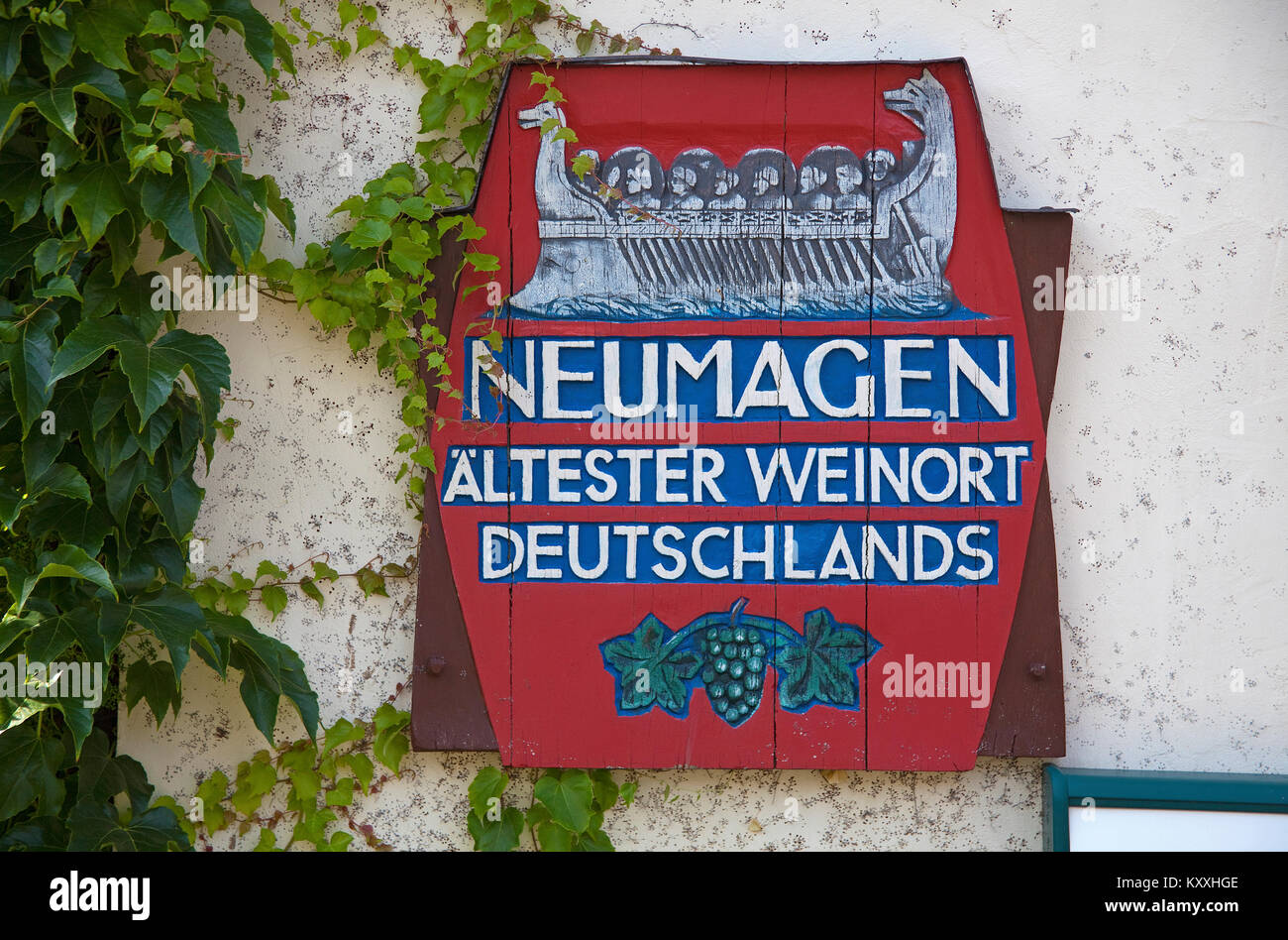 Label,logo at the village Neumagen-Dhron, Neumagen-Dhron is the oldest wine village of Germany, Moselle river, Rhineland-Palatinate, Germany, Europe Stock Photo