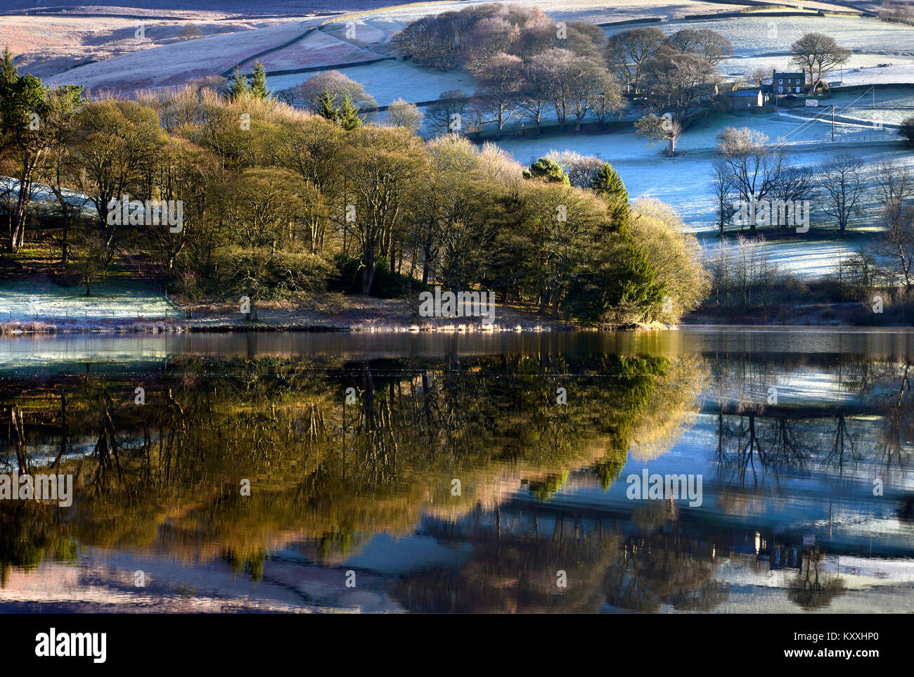 Winter reflections on Ladybower Stock Photo