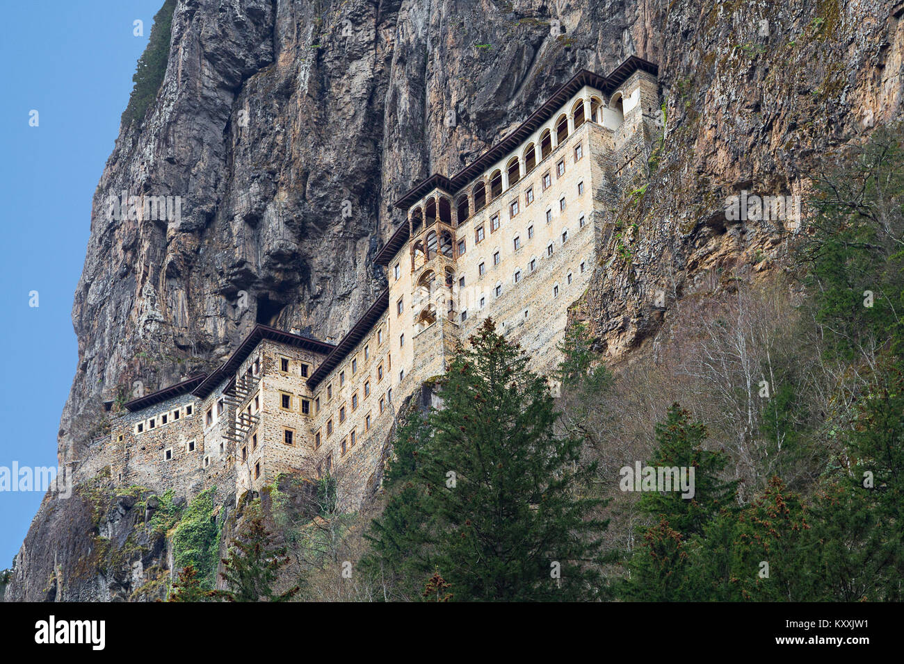 Sumela Monastery in Trabzon, Turkey. Greek Orthodox Monastery of Sumela was founded in the 4th century. Stock Photo