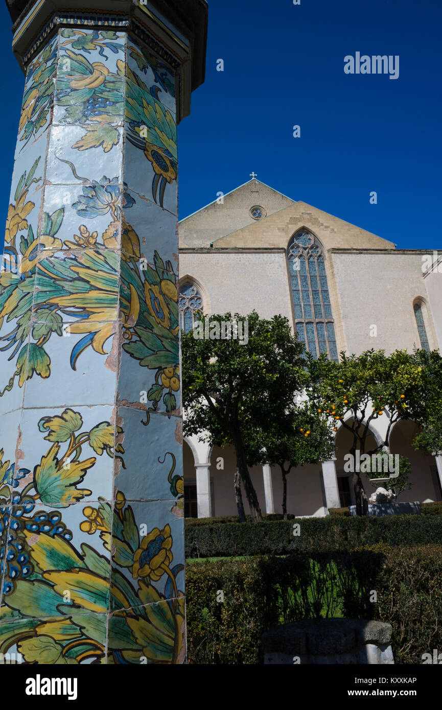 Cloister of St. Chiara church and monastery, Naples, Italy Stock Photo
