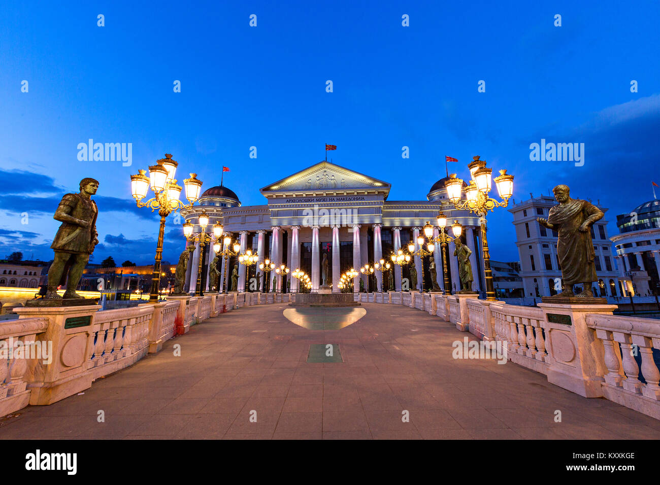Night view over the city of Skopje, capital of Macedonia. Stock Photo