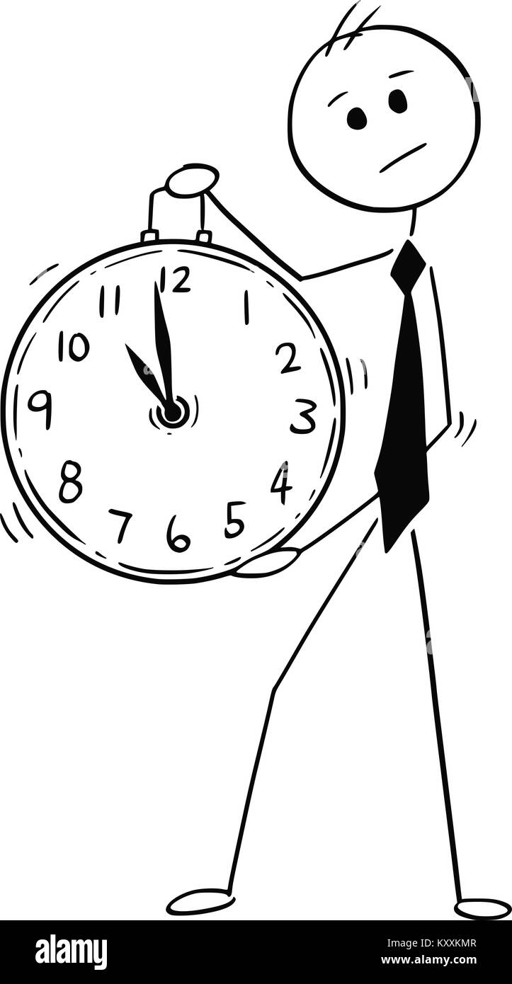 Conceptual Cartoon of Businessman Holding Large Clock Stock Vector