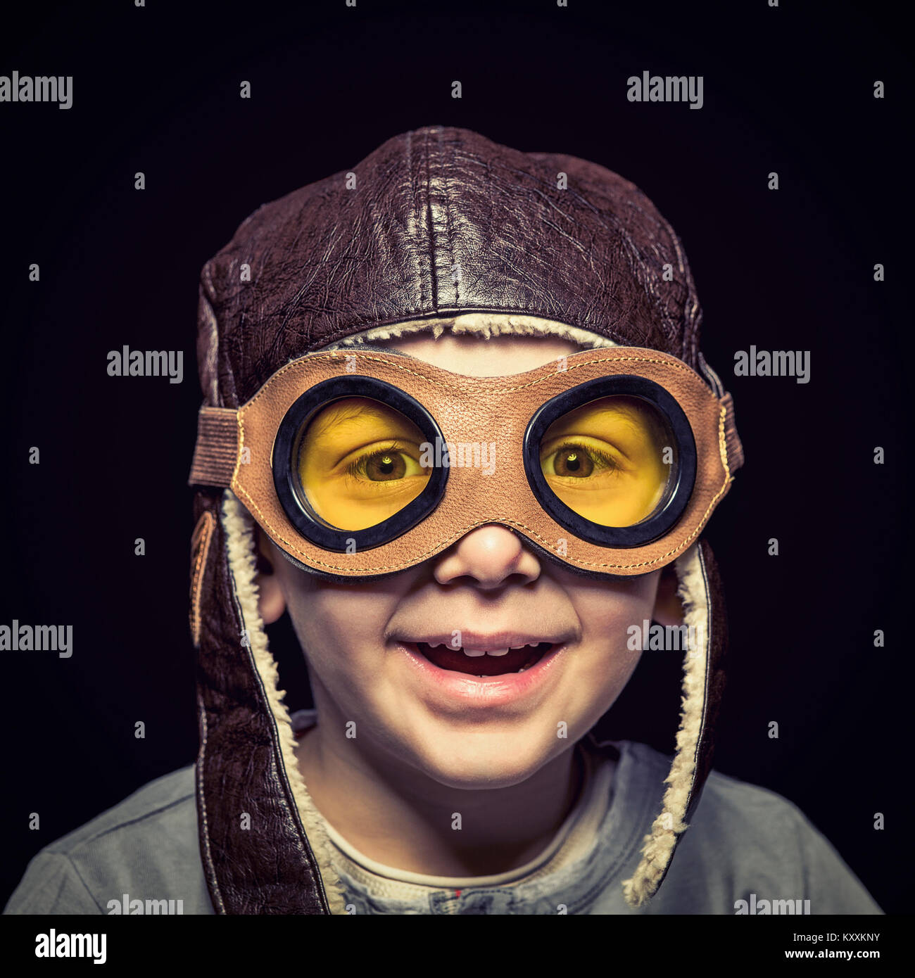 little kid play to be an aviator Stock Photo