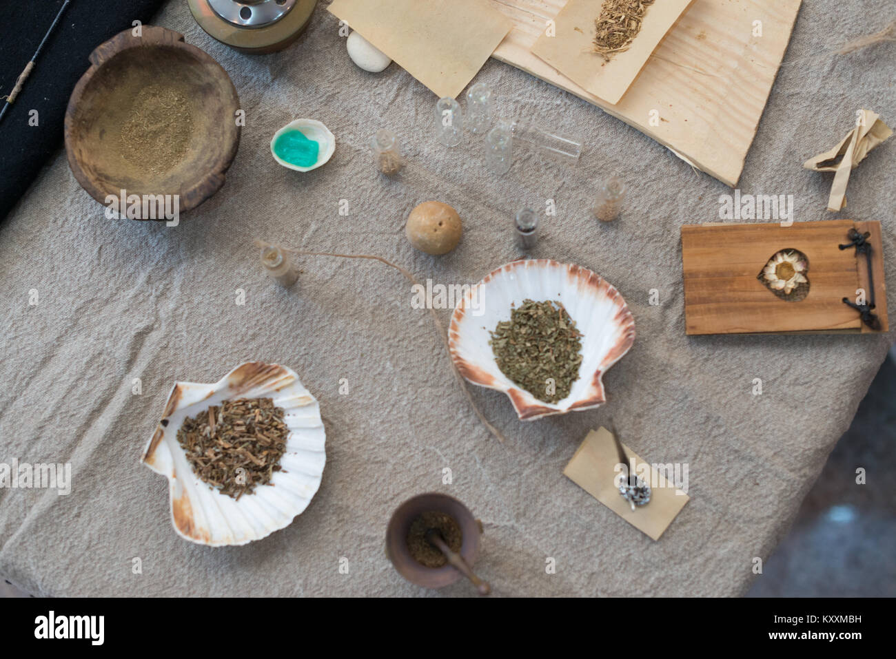 traditional medication mixied on a medieval festival in europe Stock Photo