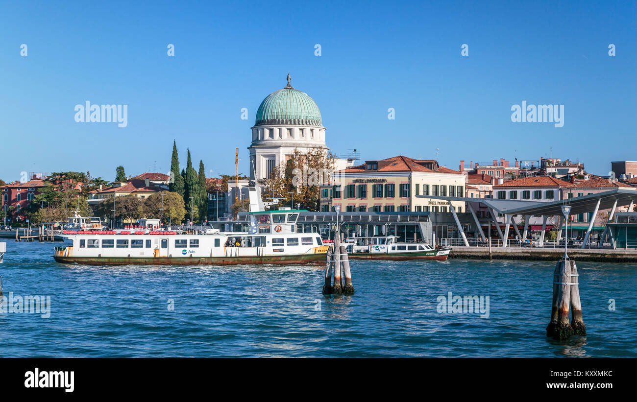 Motorized traffic and water taxis along the Grand Canal in Veneto, Venice, Italy, Europe, Stock Photo