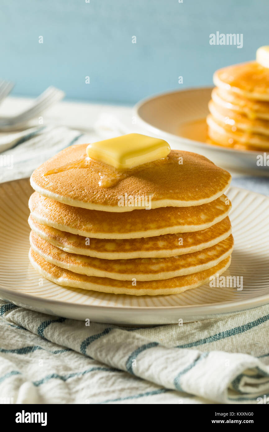 Sweet Homemade Stack of Pancakes with Butter and Syrup for Breakfast ...