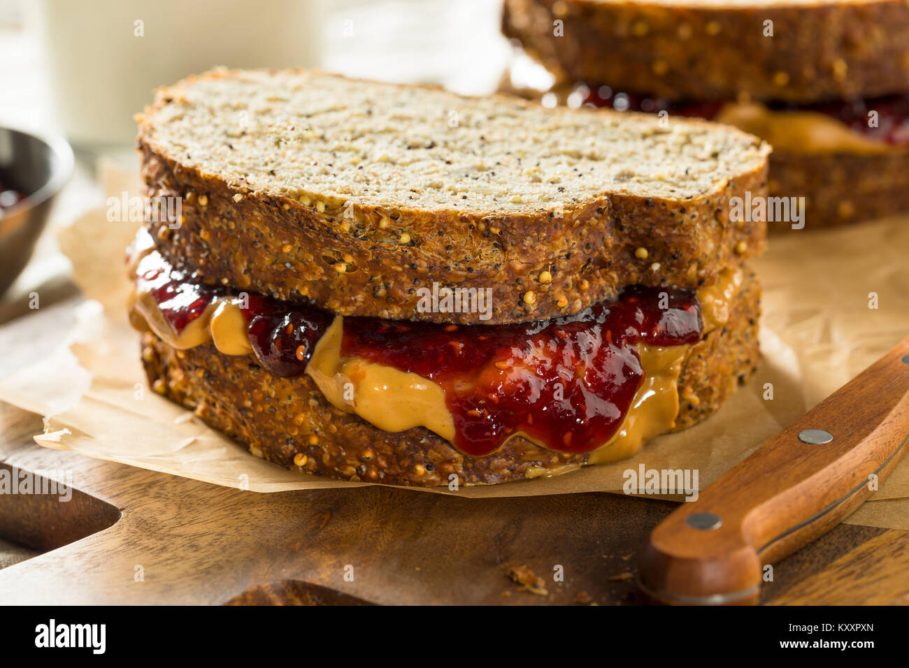 Sweet Homemade Gourmet Peanut Butter and Jelly Sandwich for Lunch Stock ...