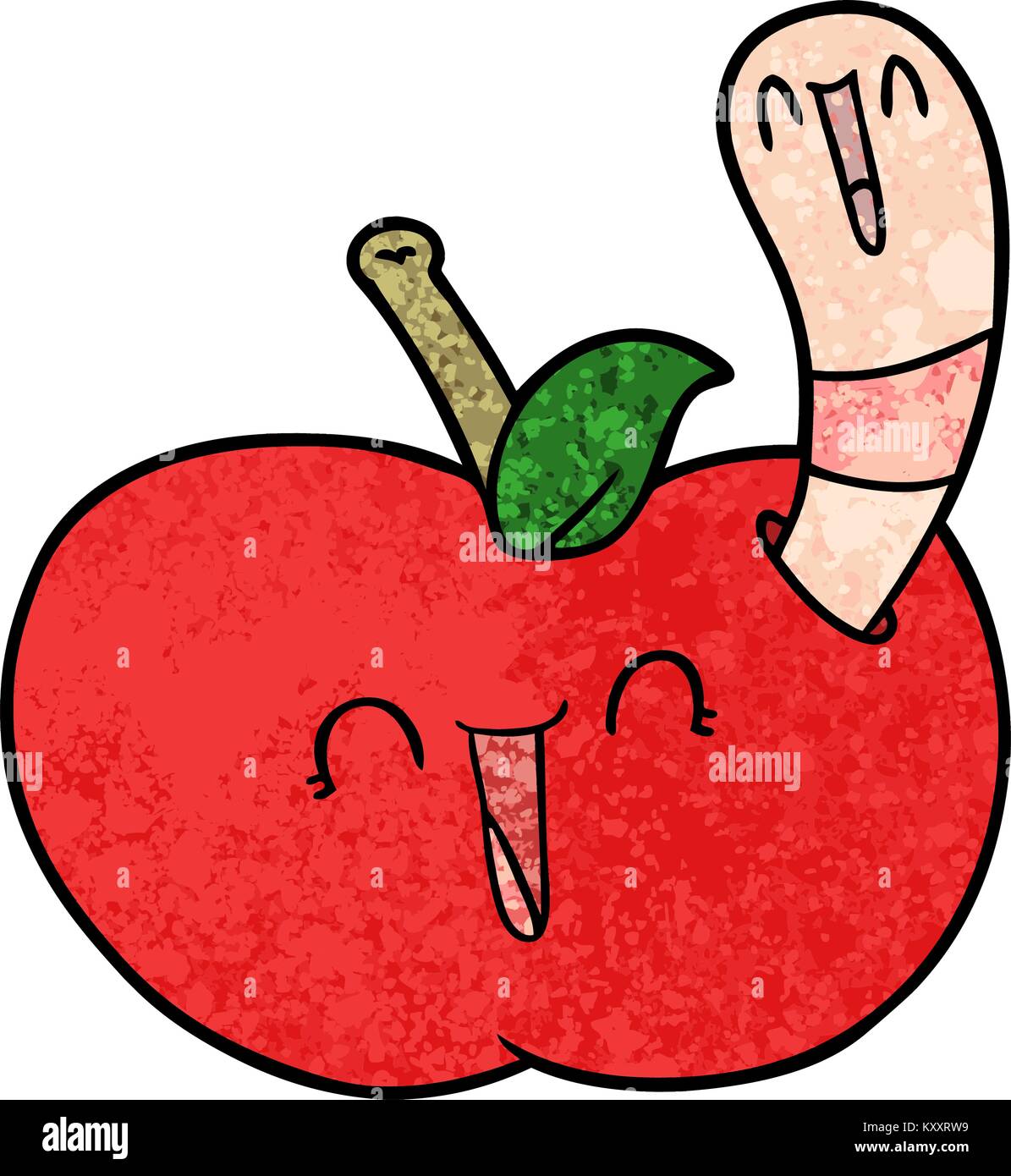 cartoon worm in happy apple Stock Vector Image & Art - Alamy