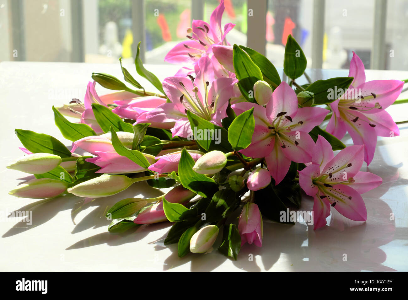 Beautiful Artificial Flower From Clay Art Bunch Of Purple Lily Stock Photo Alamy
