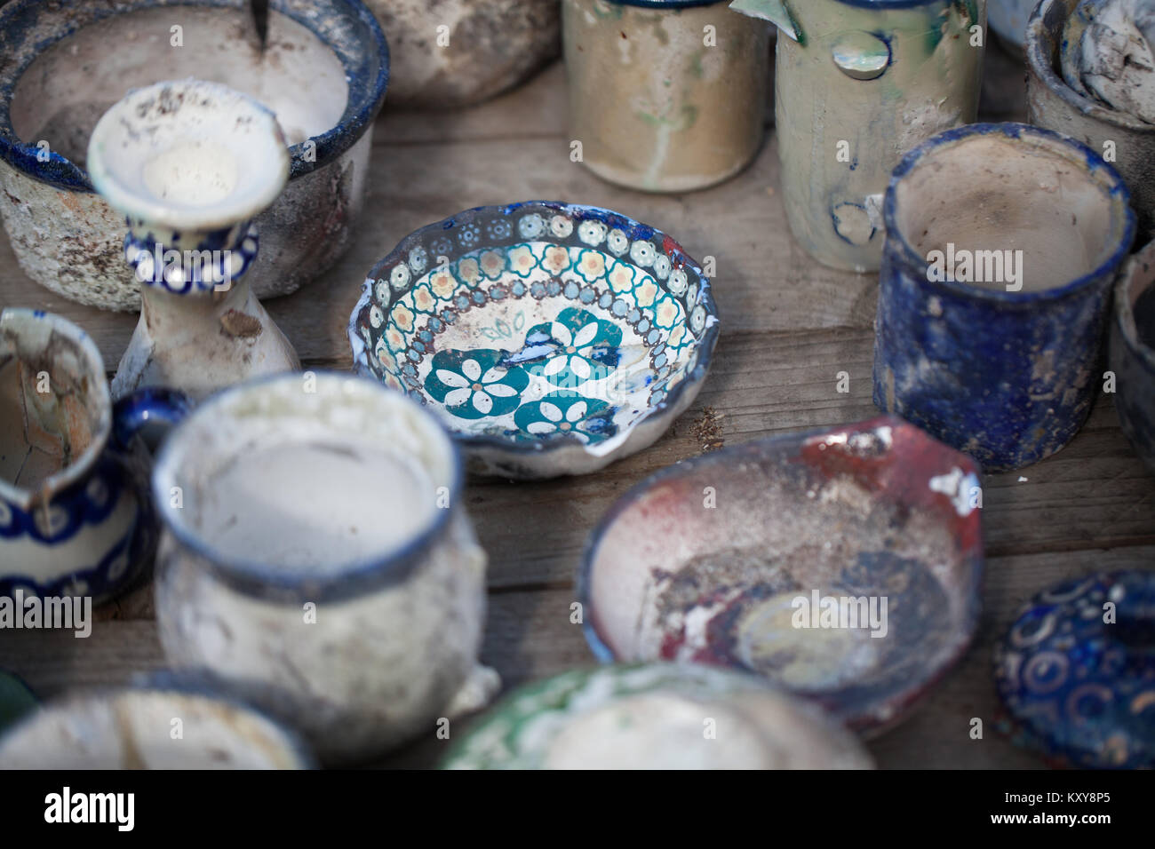 Boleslawiec ceramics - destroyed ceramics - art Stock Photo