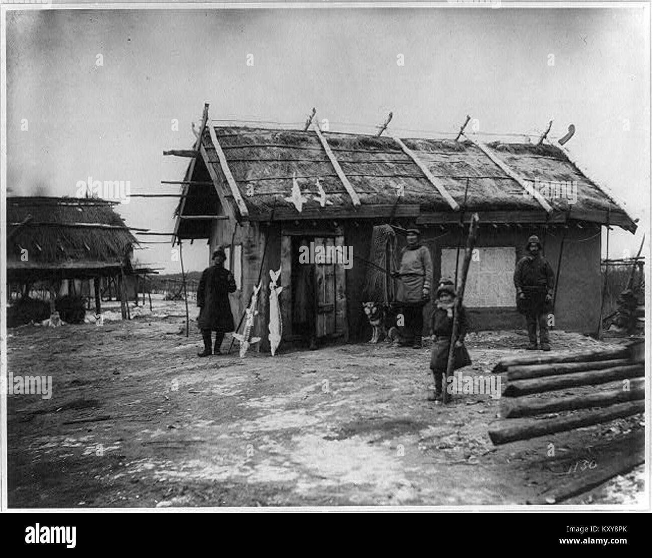 Historical photograph of a Goldi (Nanai) village along the Amur River ...