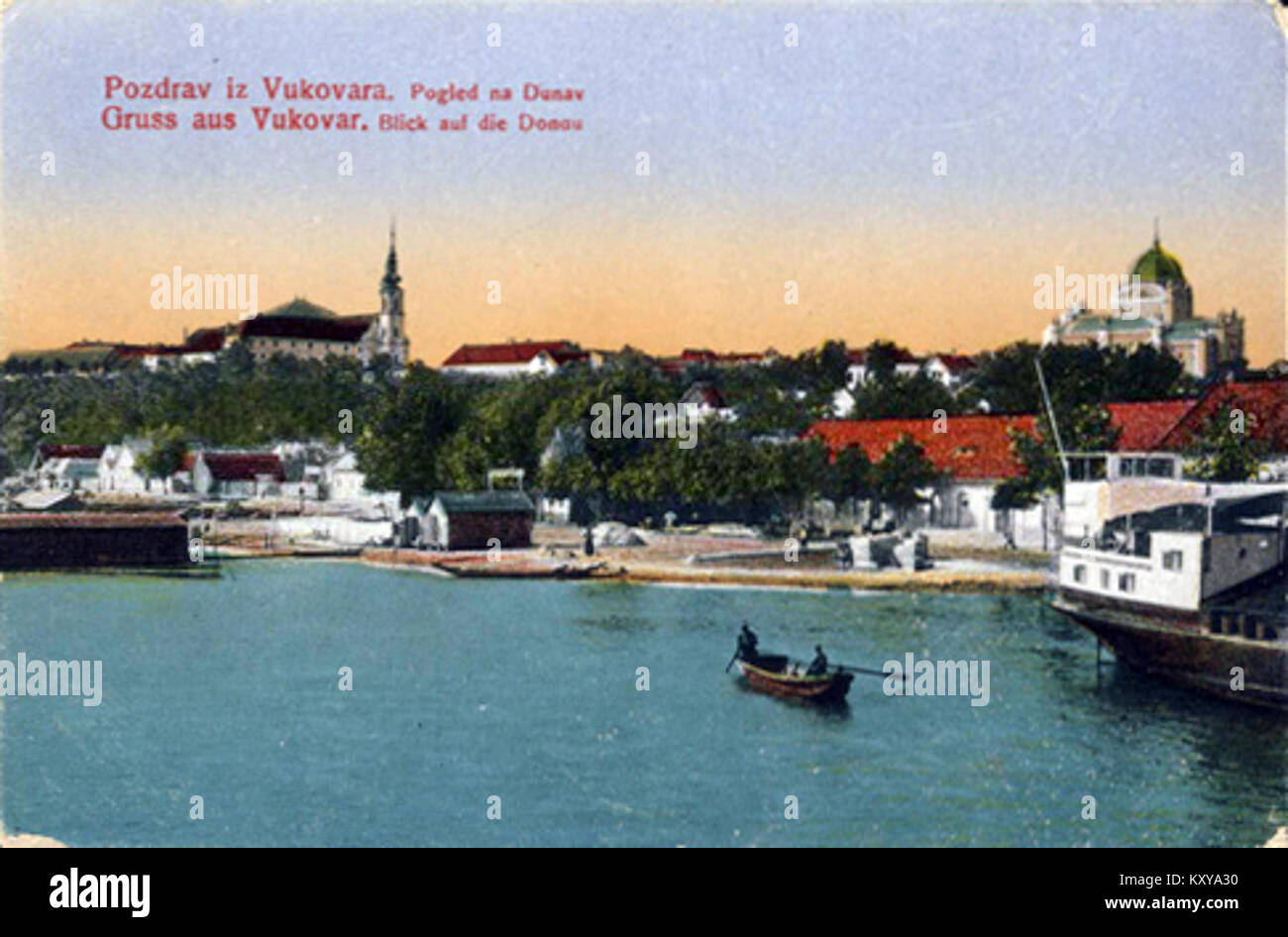 Greetings from Vukovar - View of the Danube (front) Stock Photo