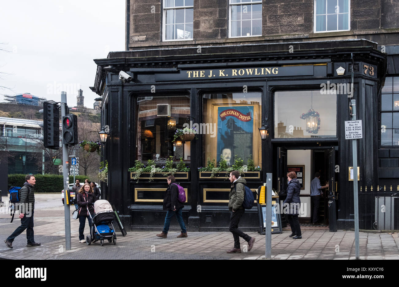 As part of literary art project by Val McDermid called Message from the Skies, the Conan Doyle Pub in Edinburgh has been renamed the JK Rowling. Scotl Stock Photo