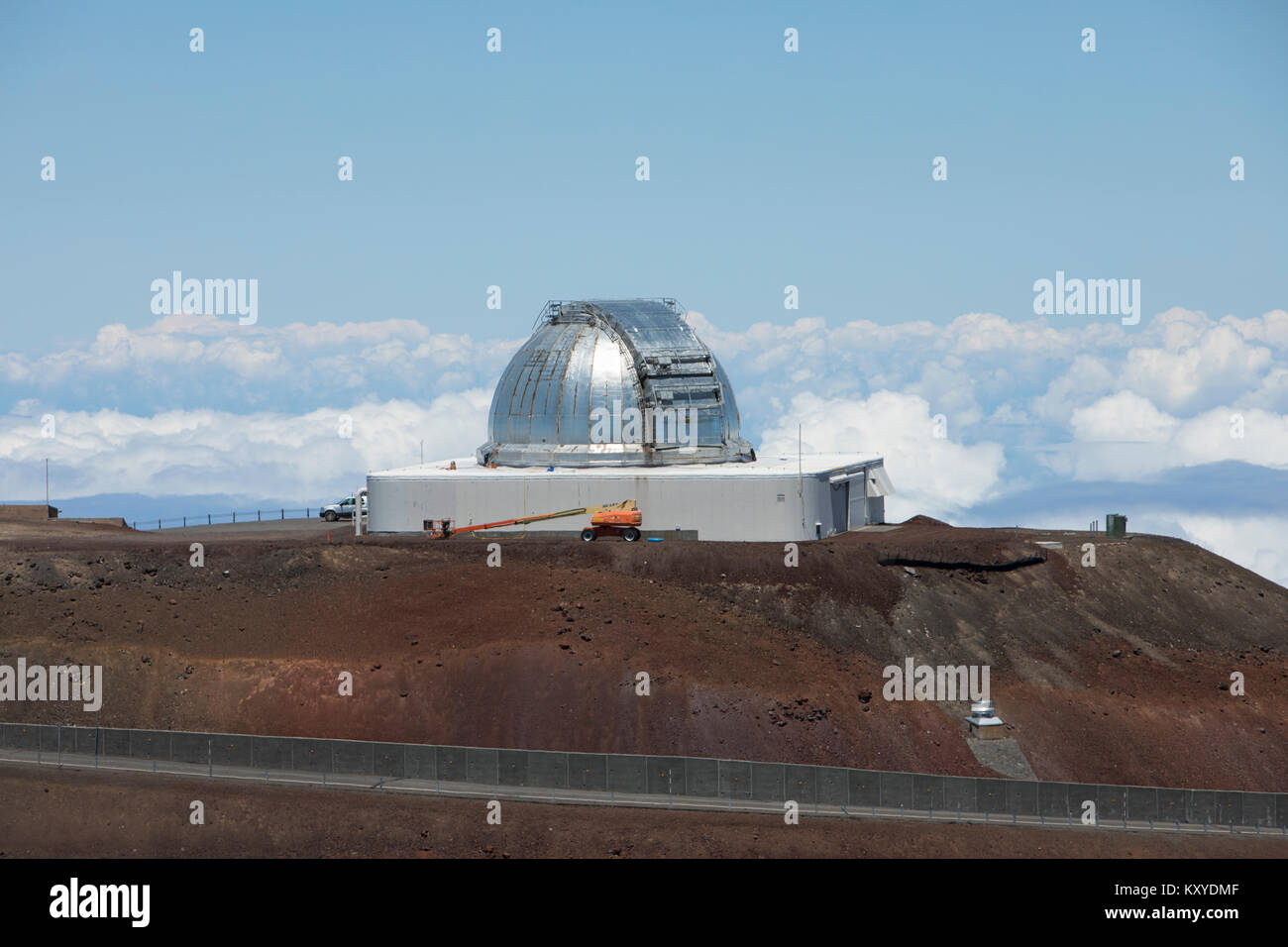 Mauna Kea observatory Telescope complex Hawaii. Observatories, MKO, astronomical research facilities and large telescope. NASA international. Stock Photo