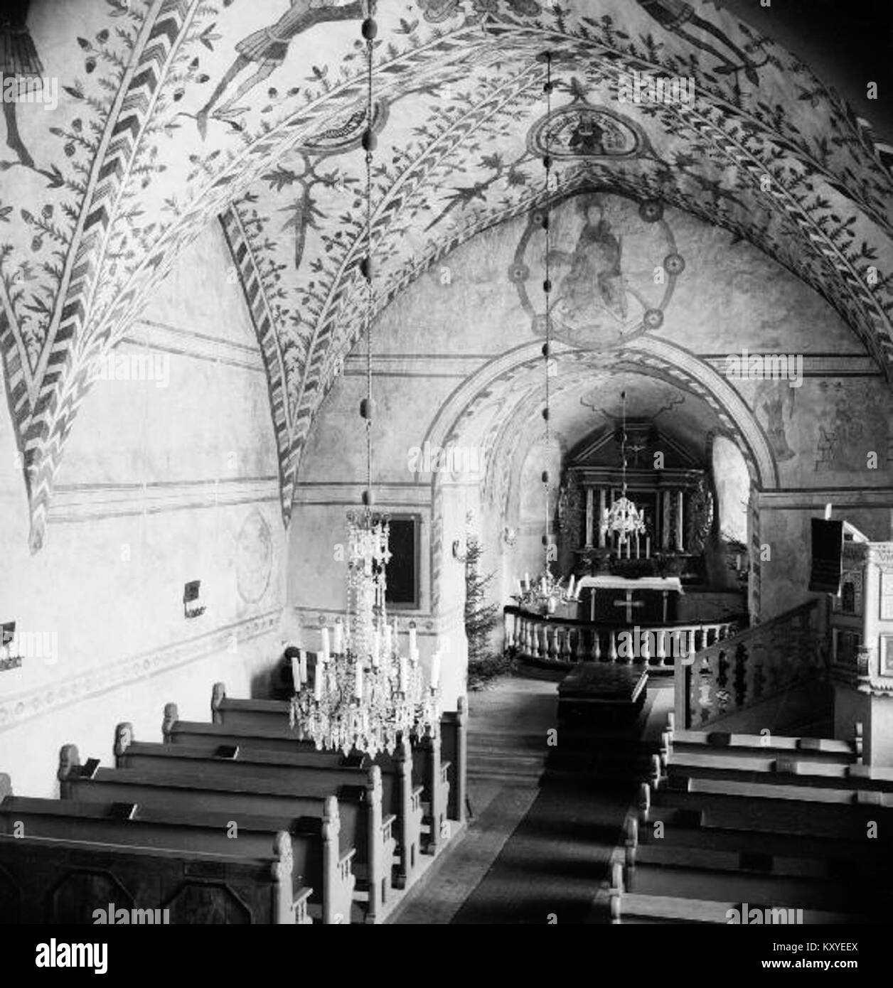 Gökhems kyrka is a historic church in Sweden, recognized for its medieval architecture and religious significance in the region. The church serves as a local landmark and historical site. Stock Photo