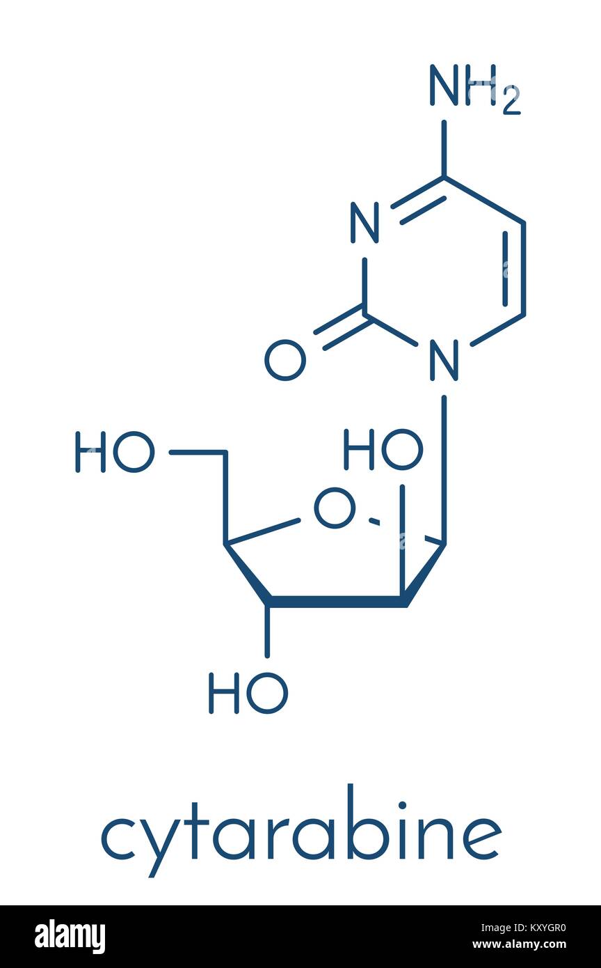 Cytarabine (cytosine arabinoside, Ara-C) chemotherapy drug molecule. Used in treatment of acute myeloid leukemia (AML), acute lymphocytic leukemia (AL Stock Vector