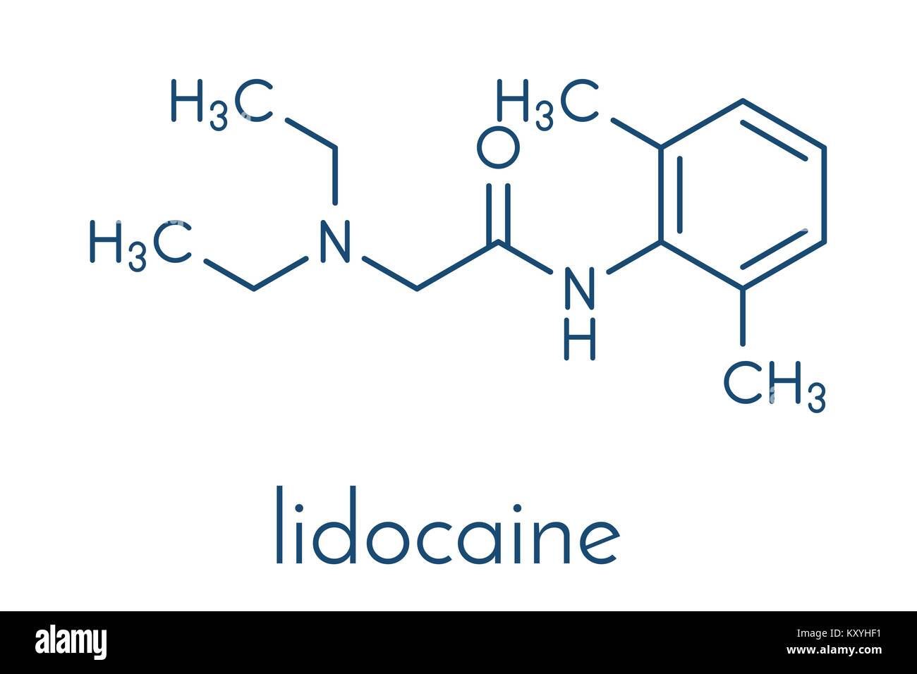 lidocaine local anesthetic drug molecule. Also known as xylocaine or