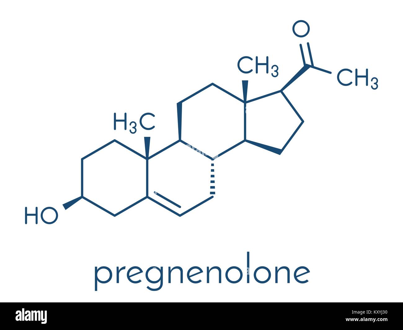 Pregnenolone neurosteroid and prohormone molecule, chemical structure. Skeletal formula. Stock Vector