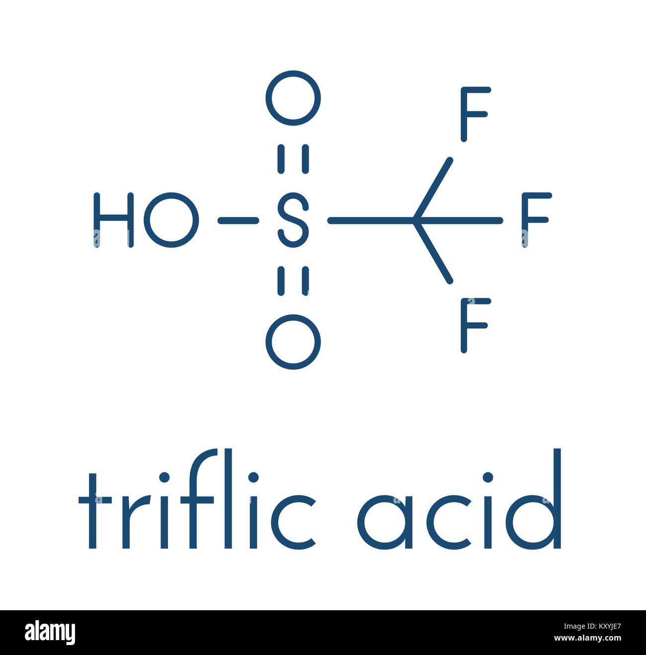 Triflic acid (trifluoromethanesulfonic acid) molecule. One of the strongest acids used in organic chemistry. Skeletal formula. Stock Vector