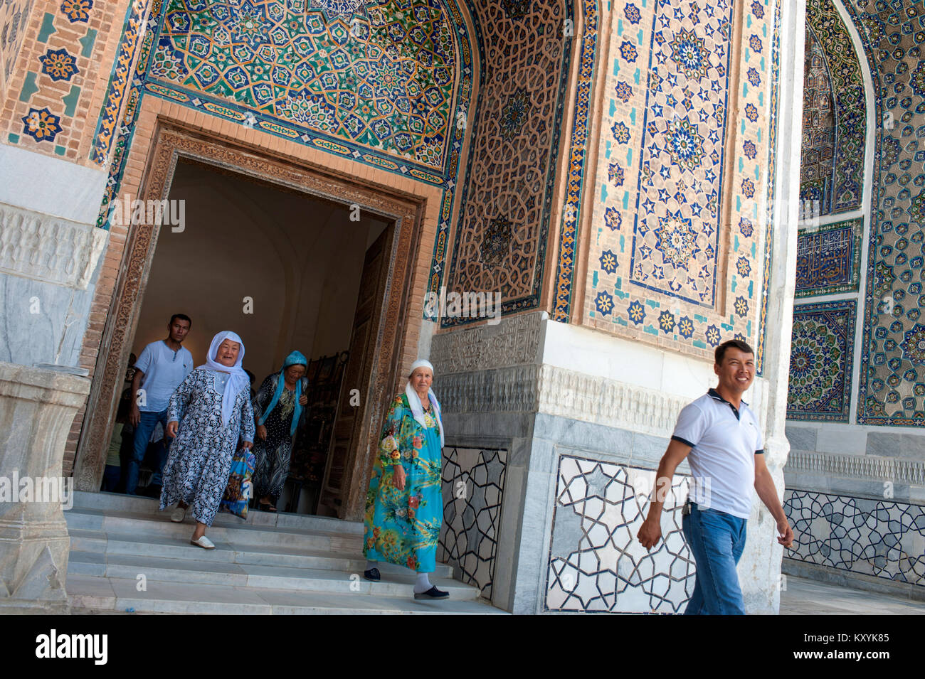 People at Registan in Samarkand Stock Photo