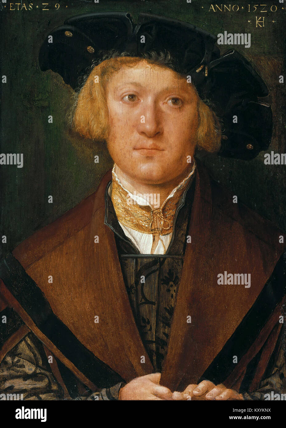 This image features a portrait of Hans S., an individual from Kulmbach, showcasing his distinctive attire and style from the depicted time period. The subject's identity and role remain unspecified, and the focus is on the visual representation of the subject. Stock Photo