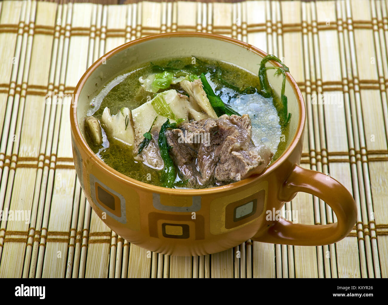 Paсa Сorbası - Khash; dish of boiled cow ,traditional dish in Afghanistan, Albania, Armenia, Azerbaijan, Bosnia and Herzegovina, Bulgaria, Greece, Geo Stock Photo