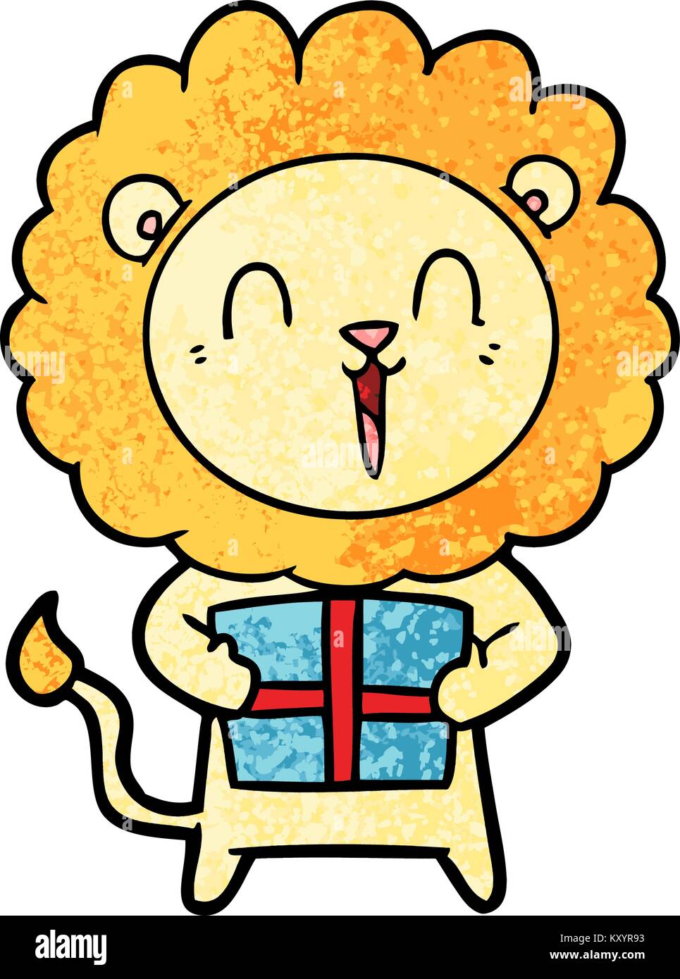 laughing lion cartoon with christmas present Stock Vector Image & Art