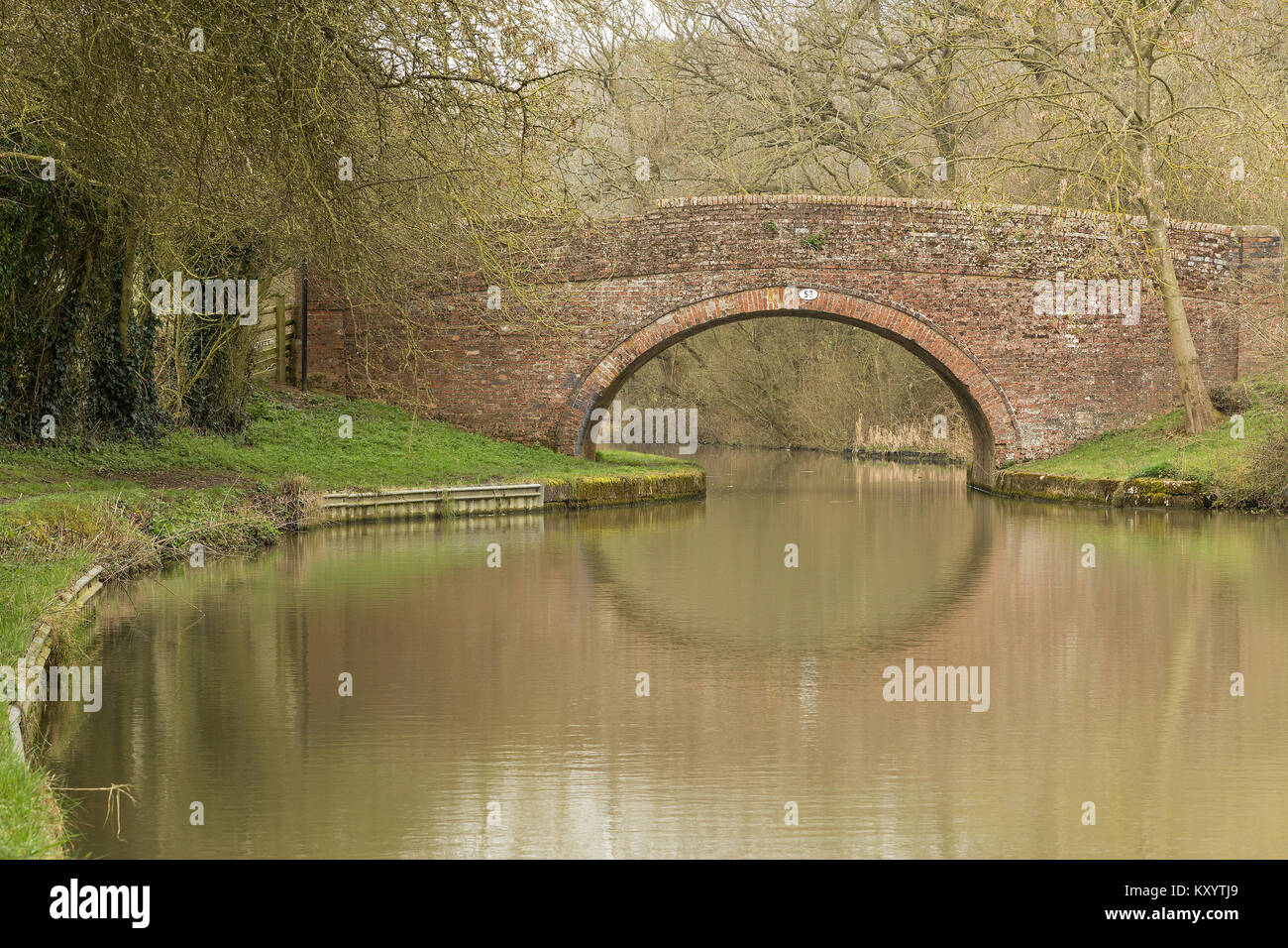 An image showing an old bridge over the Grand Union Canal, shot at Laughton Hills, Leicestershire, England, UK. Stock Photo