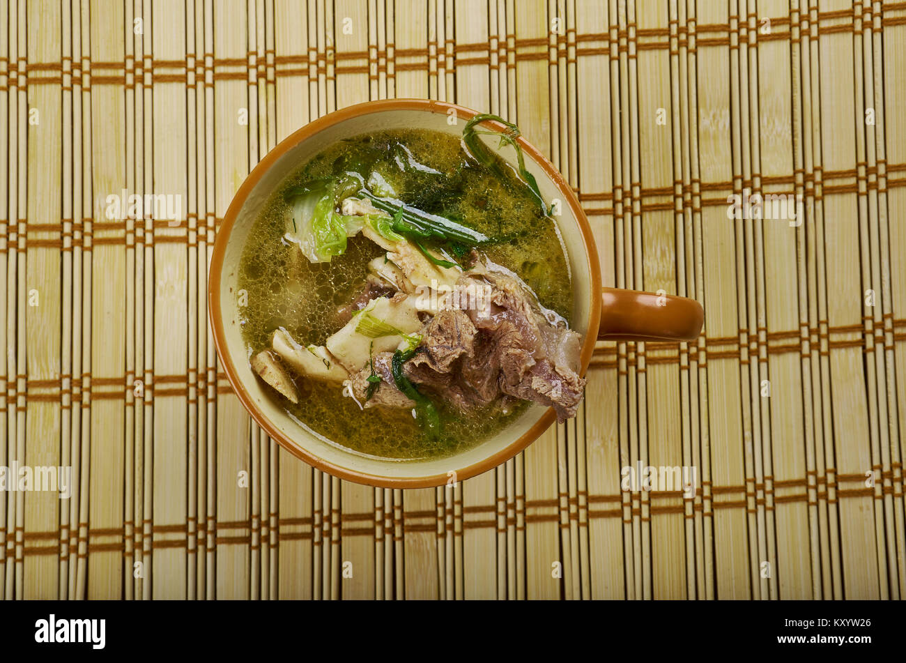 Paсa Сorbası - Khash; dish of boiled cow ,traditional dish in Afghanistan, Albania, Armenia, Azerbaijan, Bosnia and Herzegovina, Bulgaria, Greece, Geo Stock Photo