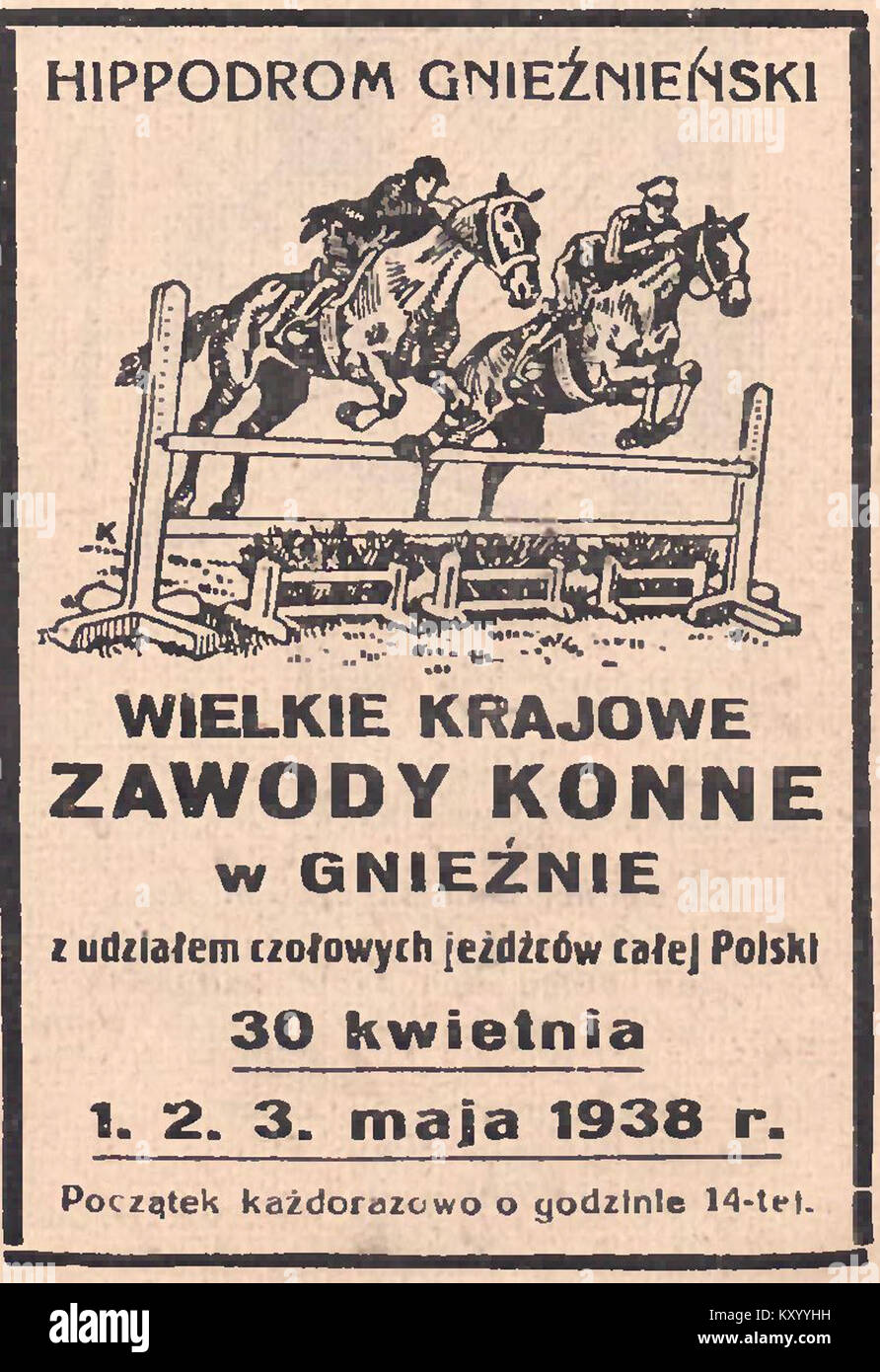 Hippodrom gnieźnieński - Wielkie zawody konne w Gnieźnie, 1938 Stock Photo