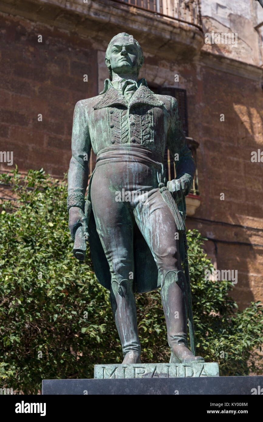 Statue of Francisco de Miranda, Plaza de España, Cadiz, Spain Stock Photo