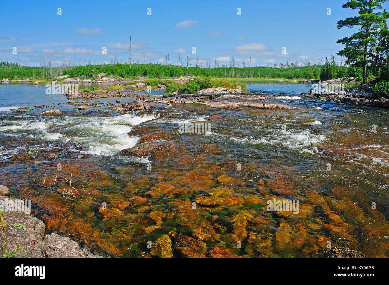 These rapids are taken in the falls chain of the Quetico Wilderness in Canada Stock Photo