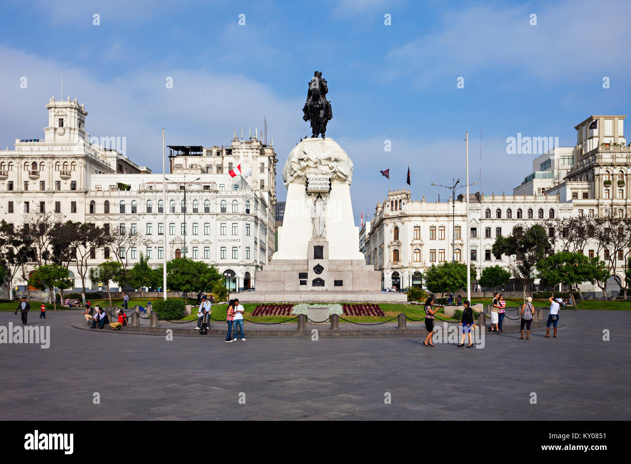 LIMA, PERU - MAY 10, 2015: Monument to Jose de San Martin on the Plaza ...