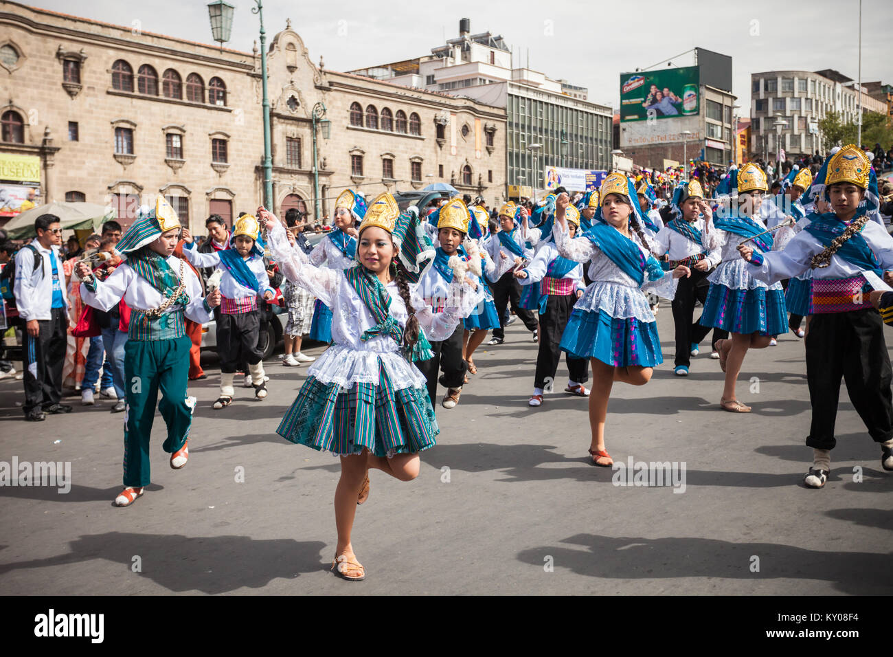 LA PAZ, BOLIVIA - MAY 17, 2015: Tribal carnival in La Paz, Bolivia. Stock Photo