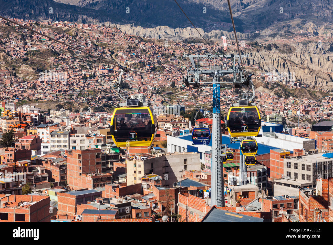 LA PAZ, BOLIVIA MAY 17, 2015 Mi Teleferico is an aerial cable car