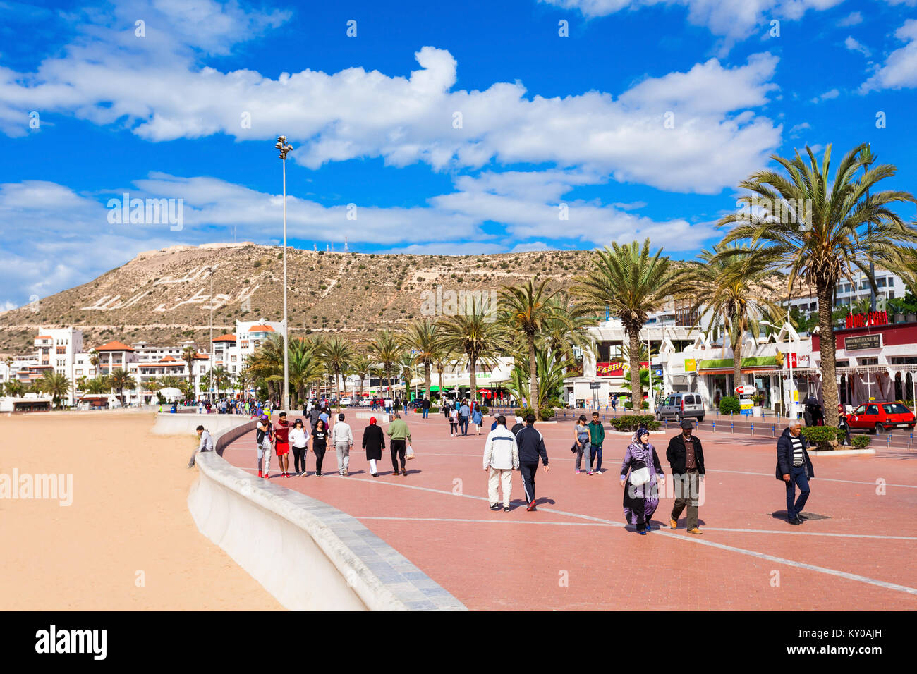 AGADIR, MOROCCO FEBRUARY 21, 2016 Agadir seafront promenade in