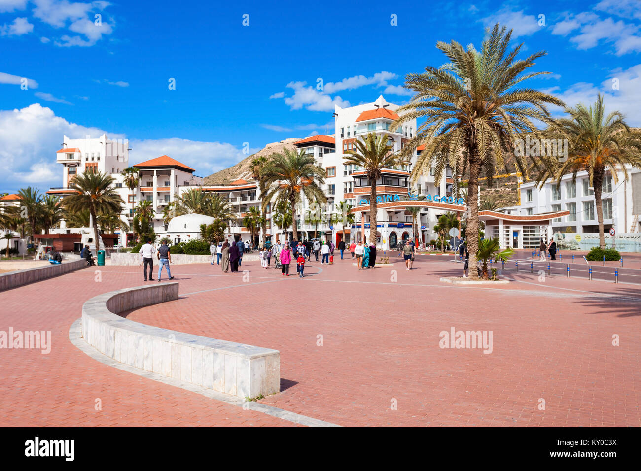 AGADIR MOROCCO FEBRUARY 21 2016 Agadir seafront promenade in Morocco. Agadir is a major