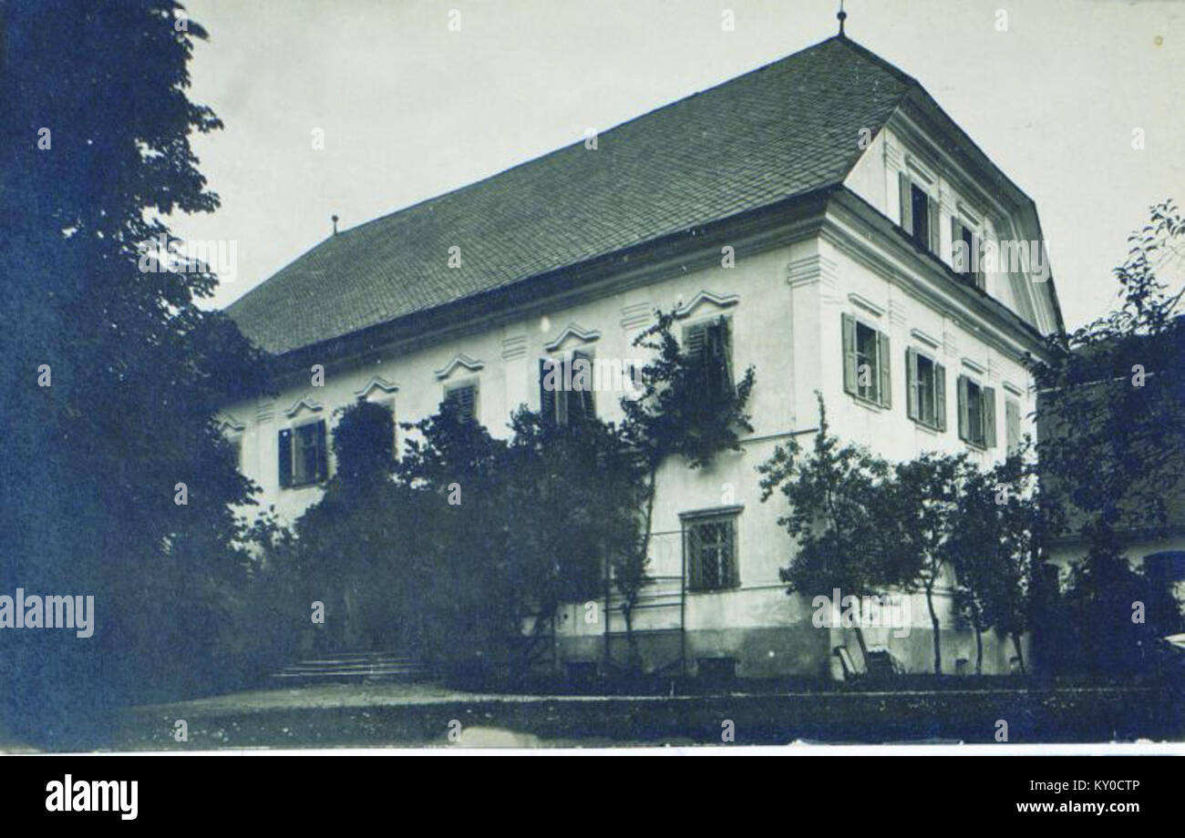 A photograph of Ivan Tavčar’s house taken between 1910 and 1940, showcasing the residence of the prominent Slovene writer and politician in Slovenia. Stock Photo