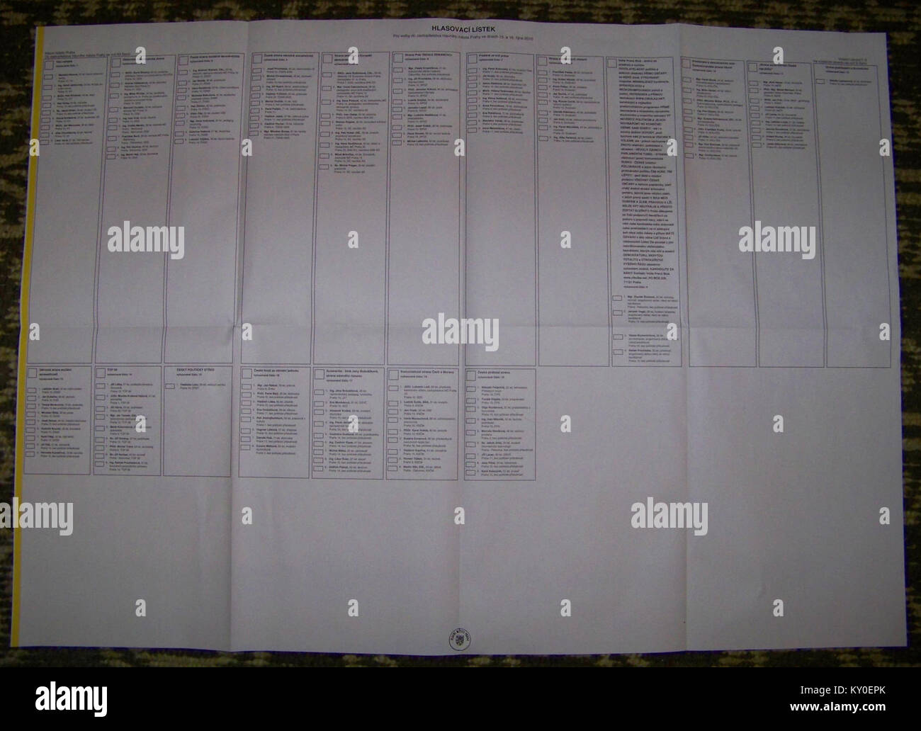 Hlasovací lístek, komunální volby 2010, Praha, obvod 6 Stock Photo