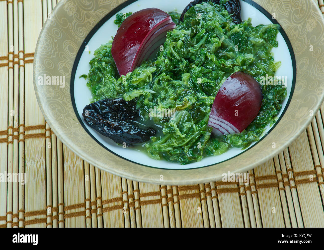 Khoresh Aloo Esfenaj Persian Spinach Stew, Iranian cuisine Stock