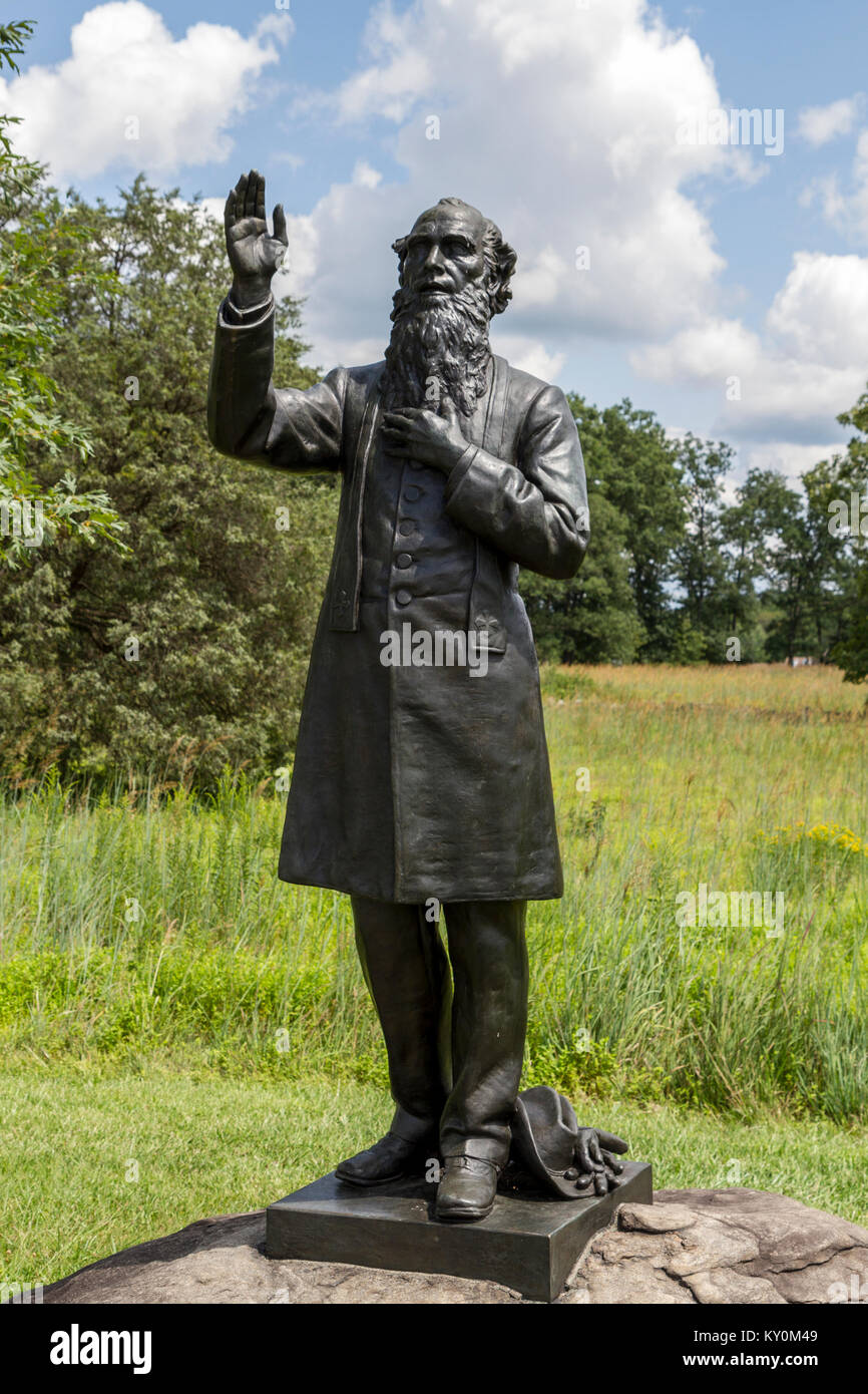 The Monument to Father William Corby, Hancock Avenue near the George Weickert Farm, Gettysburg National Military Park, Pennsylvania, United States. Stock Photo