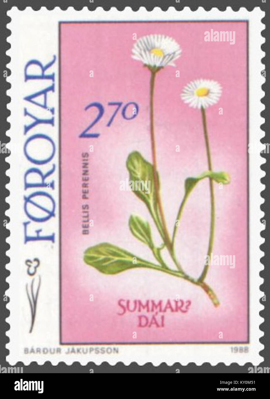 Faroe stamp 156 daisy (Bellis perennis) Stock Photo