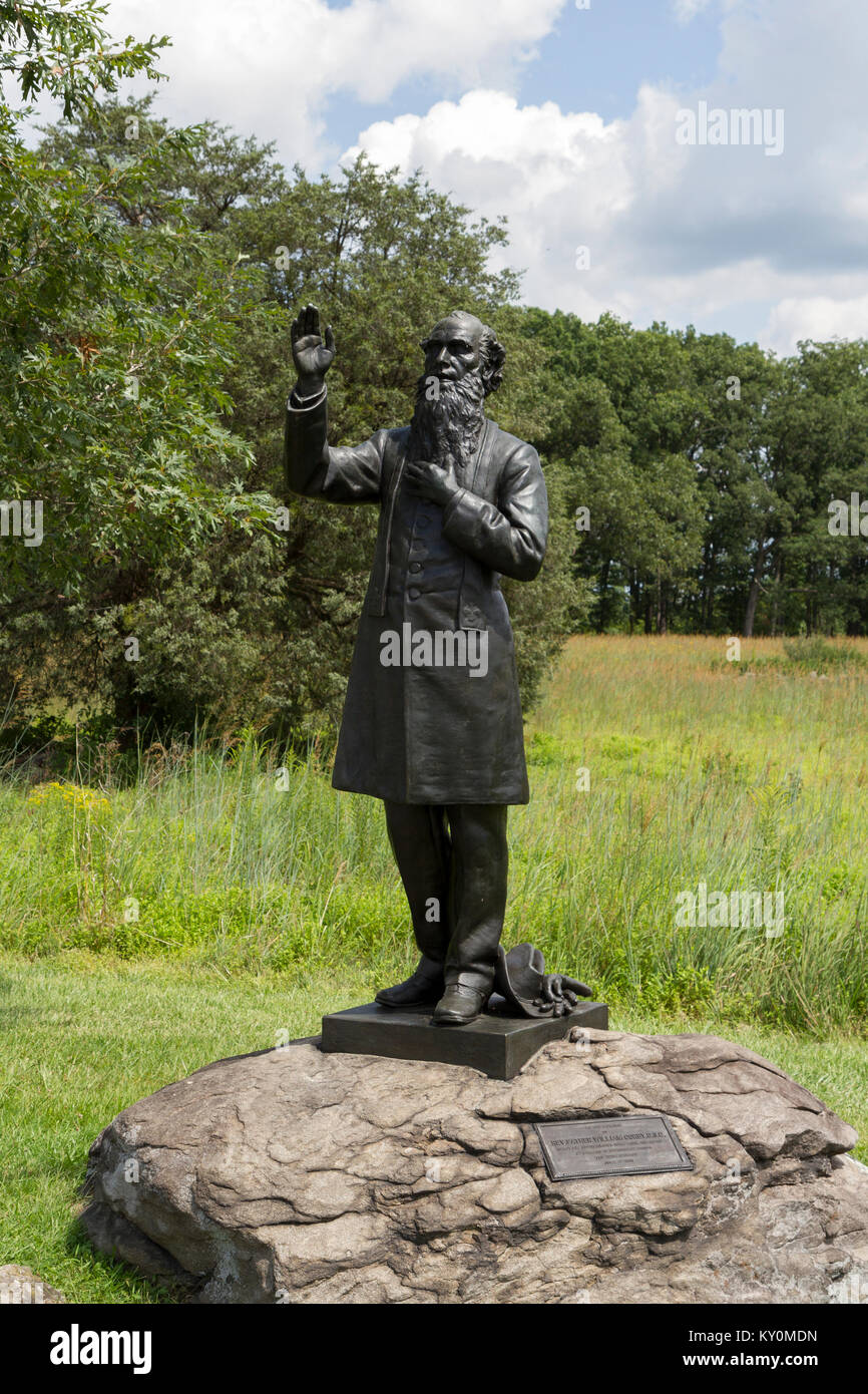 The Monument to Father William Corby, Hancock Avenue near the George Weickert Farm, Gettysburg National Military Park, Pennsylvania, United States. Stock Photo