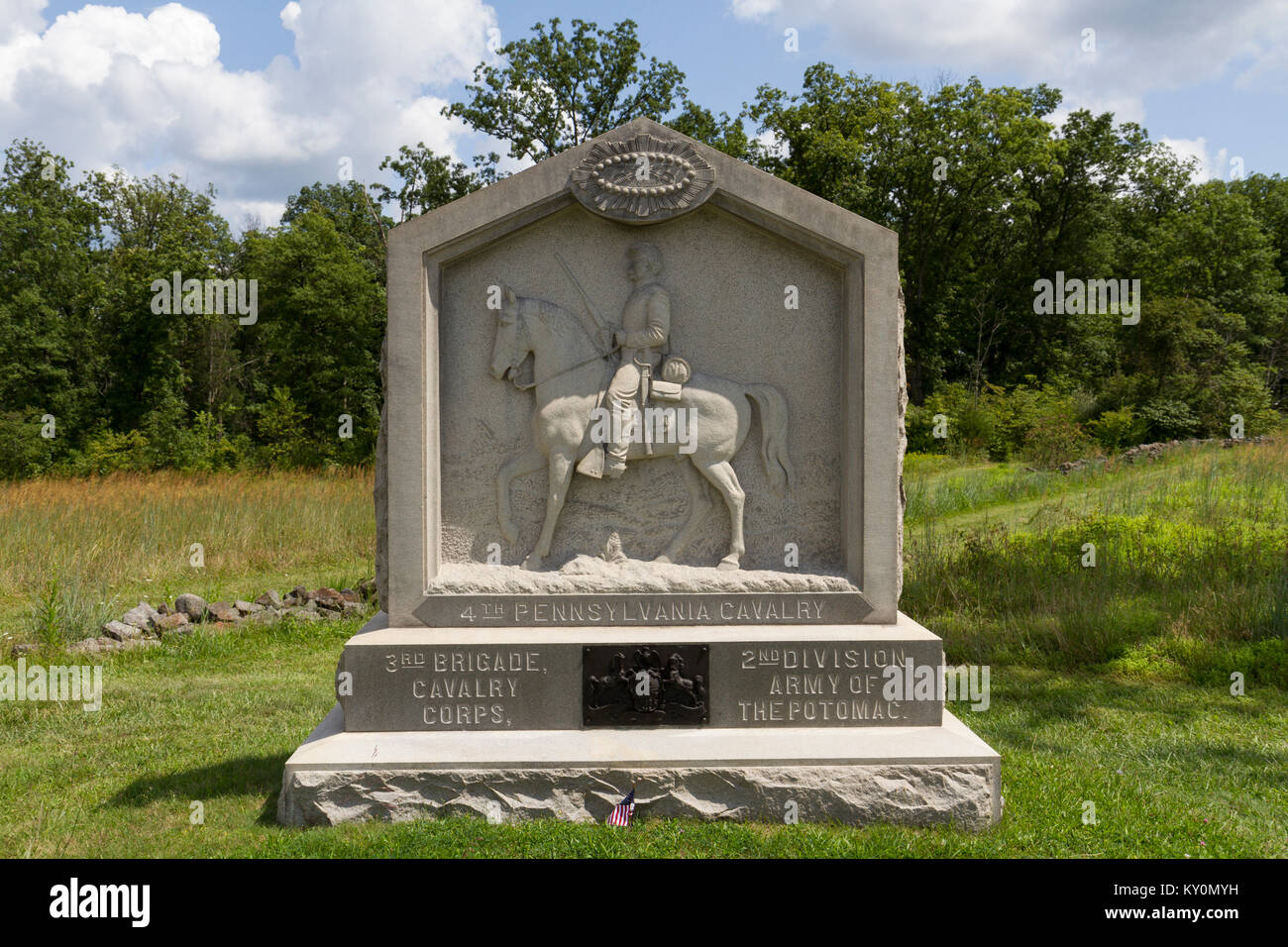 The 4th Pennsylvania Cavalry Monument, Gettysburg National Military Park, Pennsylvania, United States. Stock Photo