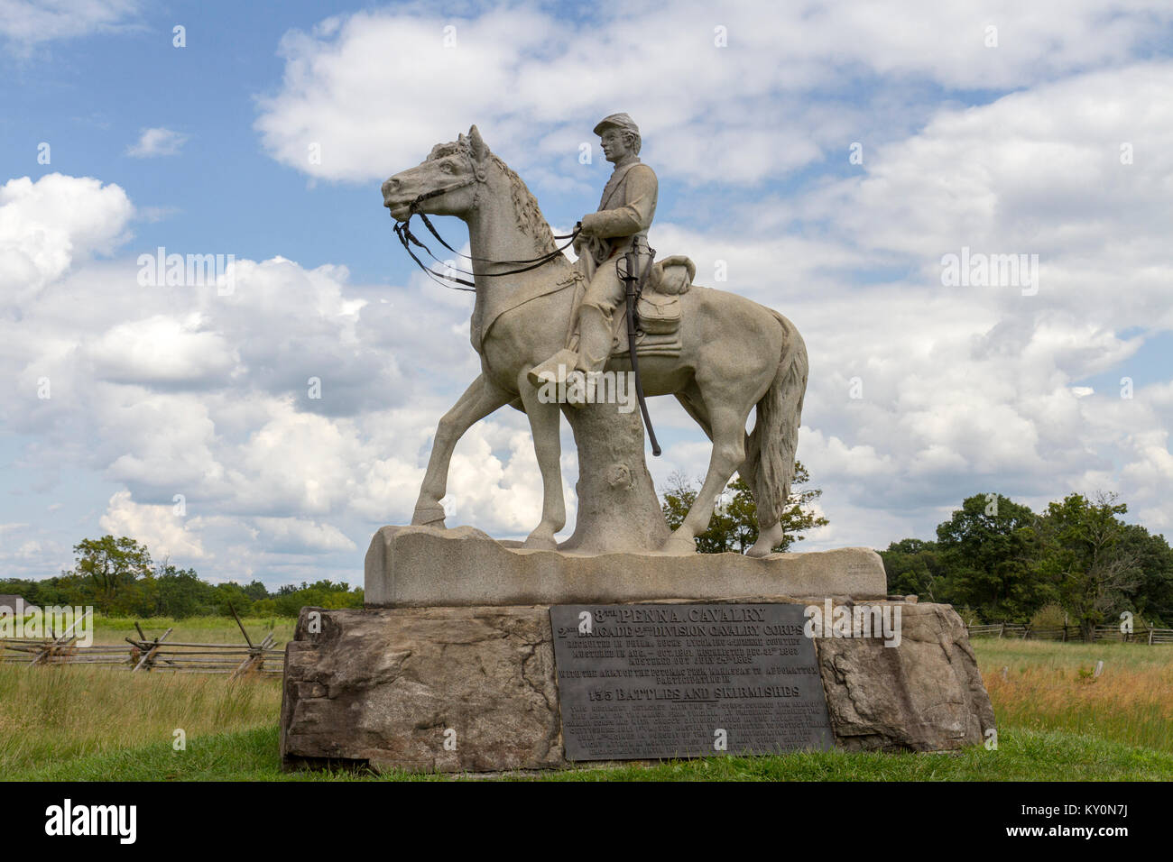 The 8th Pennsylvania Calvary equestrian statue, Gettysburg National Military Park, Pennsylvania, United States. Stock Photo