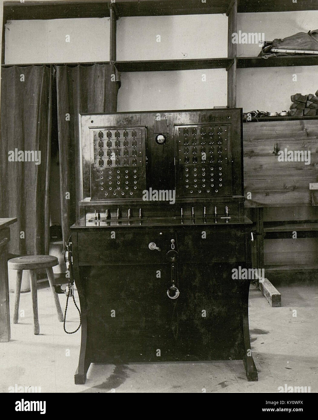 First Switchboard This image shows a telephone exchange switchboard for the Lafraun ...