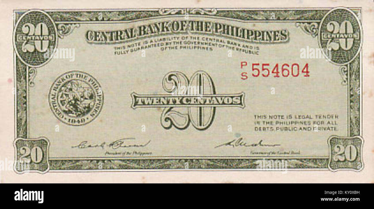 File-Philippine Peso, 20 Centavo English Obverse Stock Photo
