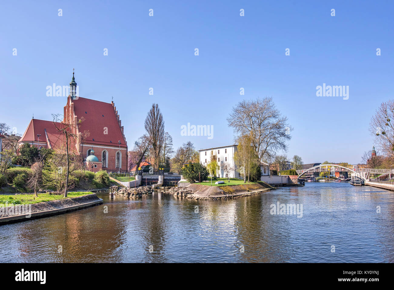 Bydgoszcz - Brda River and Cathedral of St. Martin and St. Nicholas Stock Photo